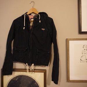 Hollister Drawstring Waist Jacket Coat Navy